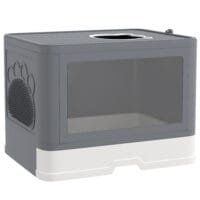 Graue Katzentoilette aus Kunststoff, 48.5x38x36.5cm gross, für Katzen bis 4kg.