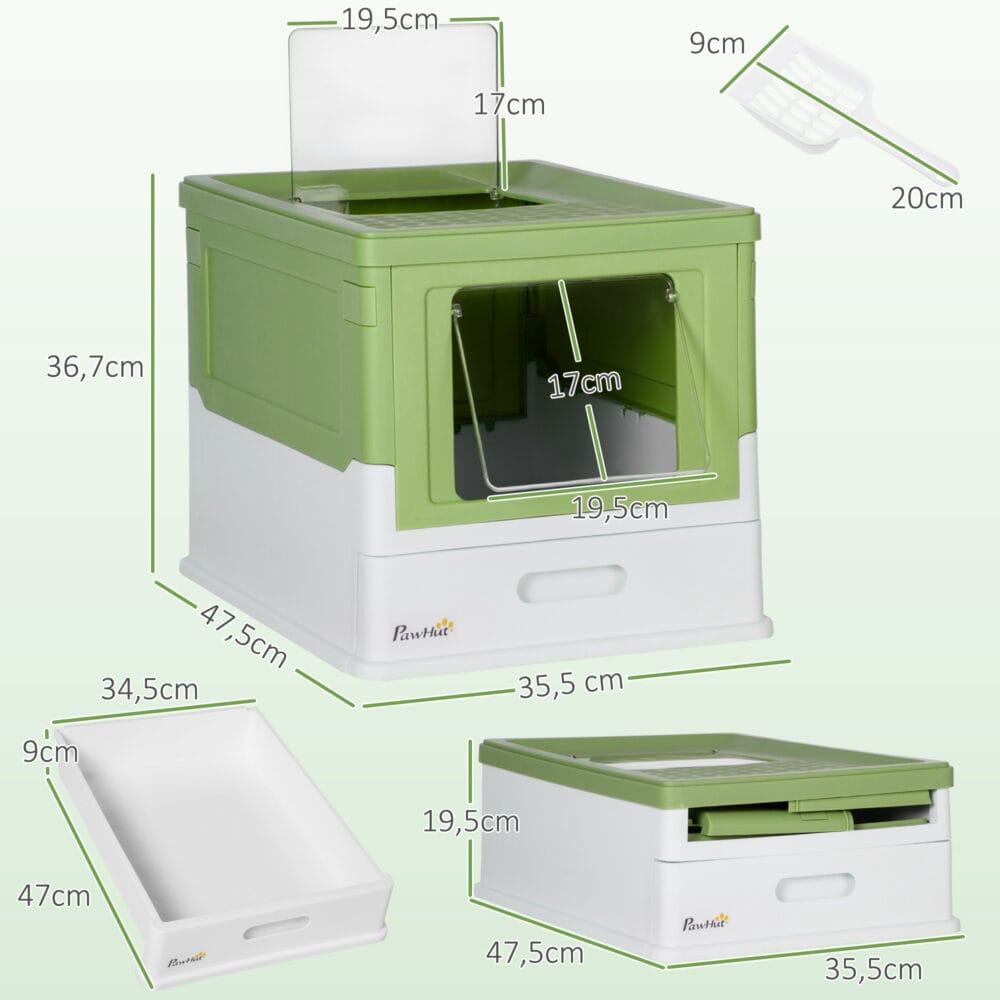 Graue Katzentoilette mit Schaufel, Masse 47.5x35.5x36.7cm, für einfache und hygienische Reinigung.