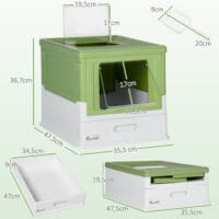 Graue Katzentoilette mit Schaufel, Masse 47.5x35.5x36.7cm, für einfache und hygienische Reinigung.