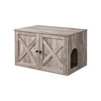 Katzentoilettenschrank aus Holz in Greige, verstecktes Katzenklo, 80x50cm Stauraum