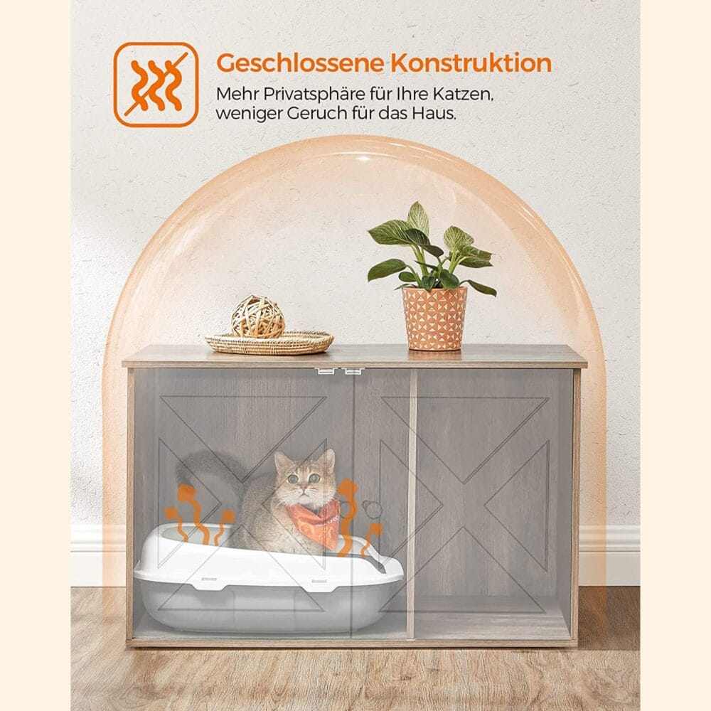 Katzentoilettenschrank aus Holz in Greige, verstecktes Katzenklo, 80x50cm Stauraum