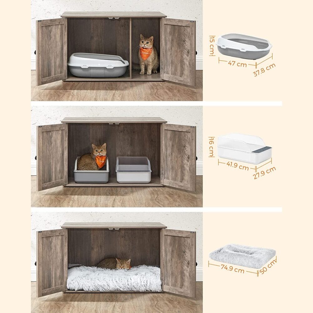 Katzentoilettenschrank aus Holz in Greige, verstecktes Katzenklo, 80x50cm Stauraum