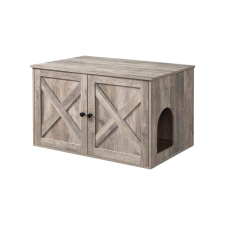 Katzentoilettenschrank aus Holz in Greige, verstecktes Katzenklo, 80x50cm Stauraum