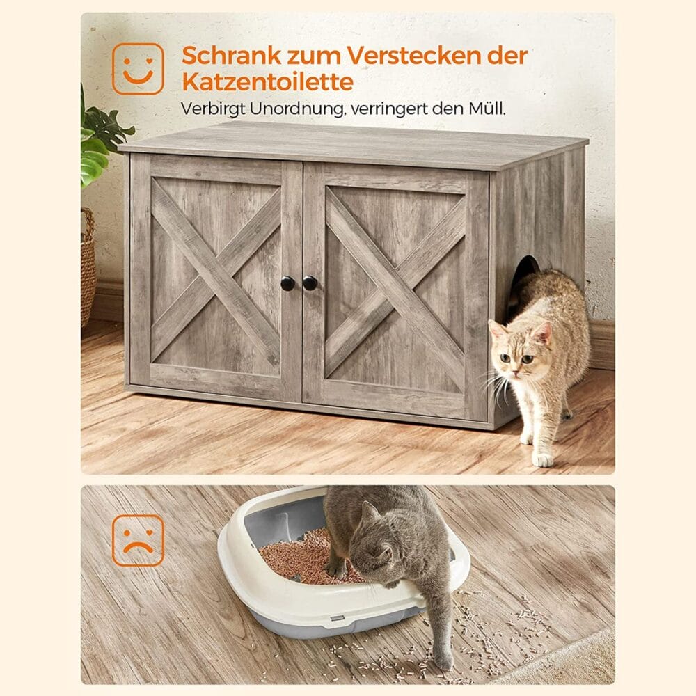 Katzentoilettenschrank aus Holz in Greige, verstecktes Katzenklo, 80x50cm Stauraum