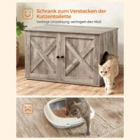 Katzentoilettenschrank aus Holz in Greige, verstecktes Katzenklo, 80x50cm Stauraum