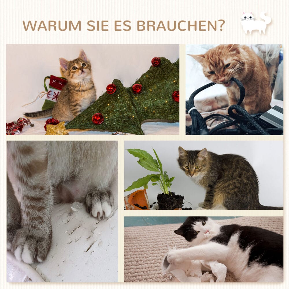Beiges 4-teiliges Katzentreppen-Kletterwand-Set mit Hängematte, stabil und modular für den Aufbau an der Wand.