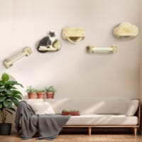 Beiges 5-teiliges Katzentreppen-Kletterwand-Set in Wolkenform mit Hängematte, ein dekoratives und funktionales Katzenmöbel.