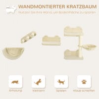 Braune 4-teilige Katzenkletterwand mit Hängematte, belastbar bis 5kg.