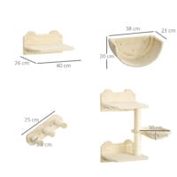 Braune 4-teilige Katzenkletterwand mit Hängematte, belastbar bis 5kg.