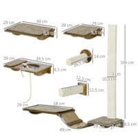 Braunes 8-teiliges Katzentreppen-Kletterwand-Set aus Sisal, als Katzenmöbel konzipiert, bietet einen anspruchsvollen Kletterparcours.