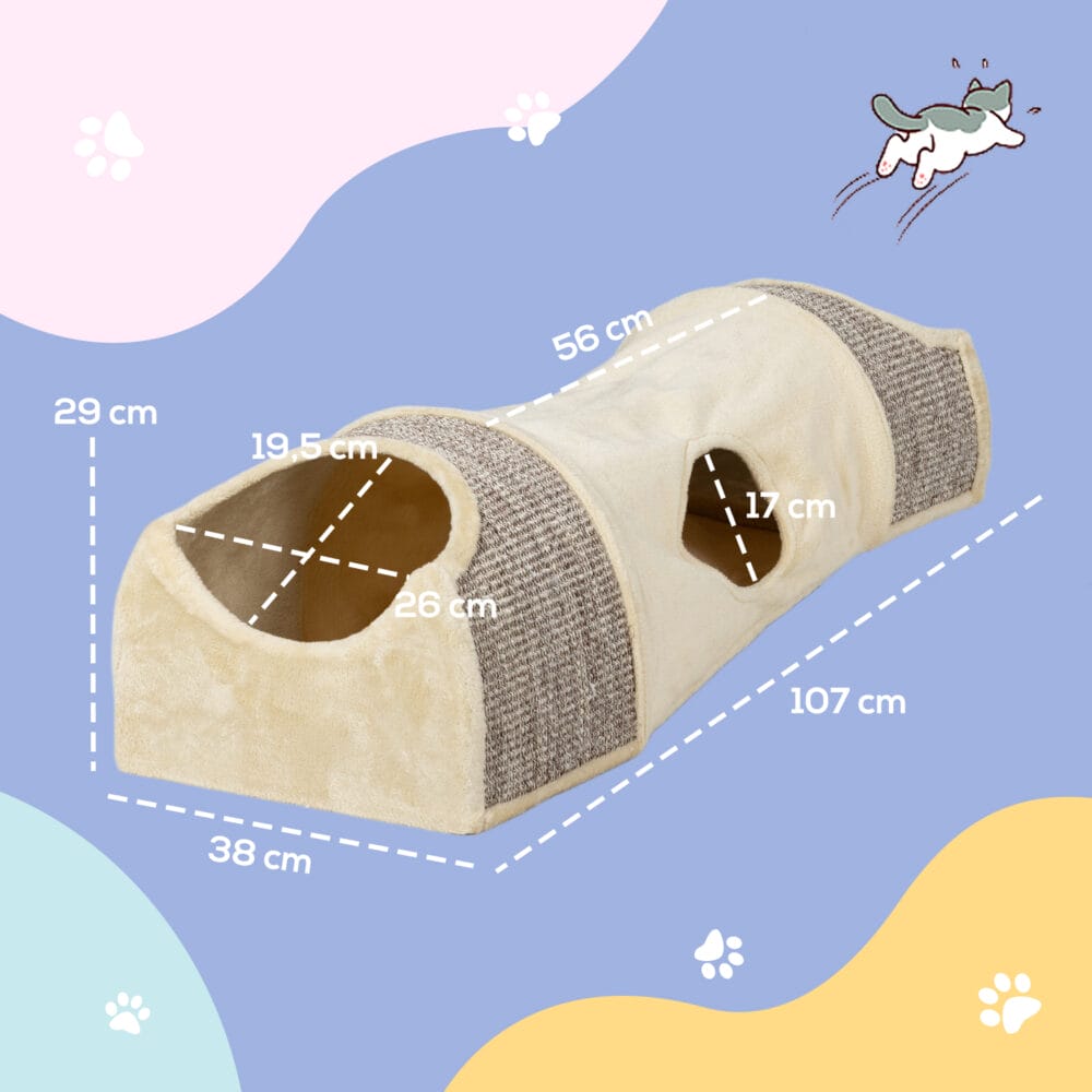 Beiger faltbarer Katzentunnel mit drei Öffnungen, für Katzen bis 6kg.