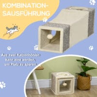 Braun-beiger Katzentunnel aus Sisal mit integriertem Spielball.