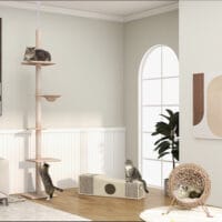 Braun-beiger Katzentunnel aus Sisal mit integriertem Spielball.