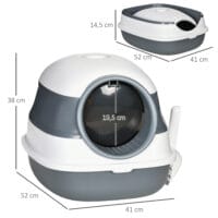 Weiss-graues Katzenzubehör, geruchshemmend, hygienisch und kompakt, für eine saubere Umgebung.