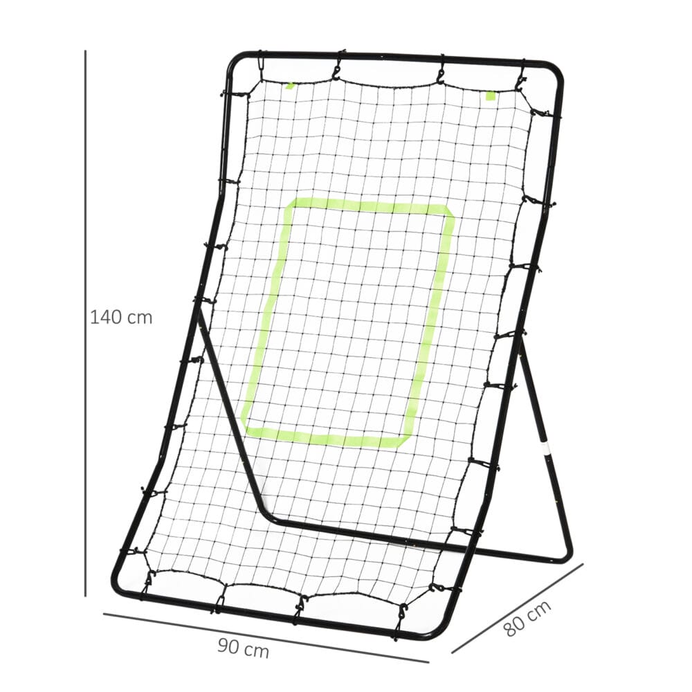 Schwarzer robuster Kickback Rebounder aus Stahl, der auch als Tor dient, 75x126cm gross, ideal für effektives Balltraining.