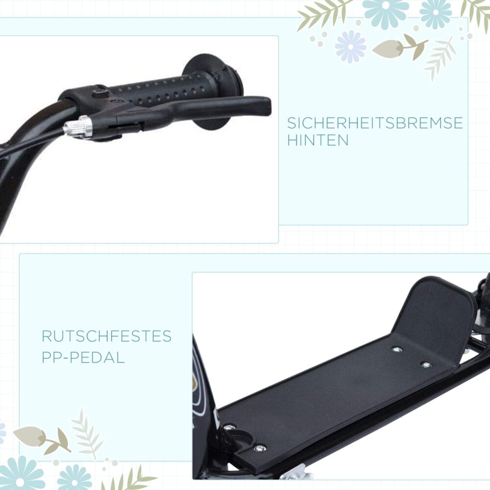 Schwarzer Kickscooter mit 12 Zoll Rädern und höhenverstellbarem Lenker