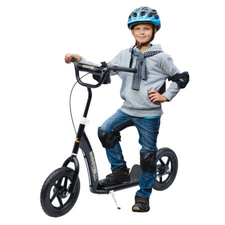 Schwarzer Kickscooter mit 12 Zoll Rädern und höhenverstellbarem Lenker