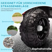 Weisses 12V Kinder-Quad mit 4-Rad-Federung und MP3-Funktion, ideal für 3-5 Jahre. Bietet Fahrkomfort und Unterhaltung auf jedem Terrain.