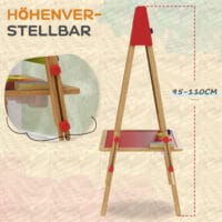 Naturholz 3-in-1 Kinder-Wandtafel, höhenverstellbar mit Ablage und Farbbechern. Vielseitig einsetzbar für Malen und Lernen.