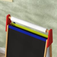 Naturholz 3-in-1 Kinder-Wandtafel, höhenverstellbar mit Ablage und Farbbechern. Vielseitig einsetzbar für Malen und Lernen.