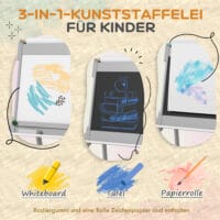 Graue 3-in-1 Kinder-Wandtafel mit Whiteboard und Ablage, ideal für Kinder von 3-8 Jahren. Fördert Kreativität und Ordnung.