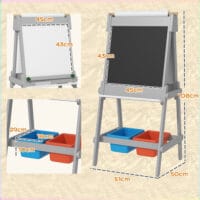 Graue 3-in-1 Kinder-Wandtafel mit Whiteboard und Ablage, ideal für Kinder von 3-8 Jahren. Fördert Kreativität und Ordnung.