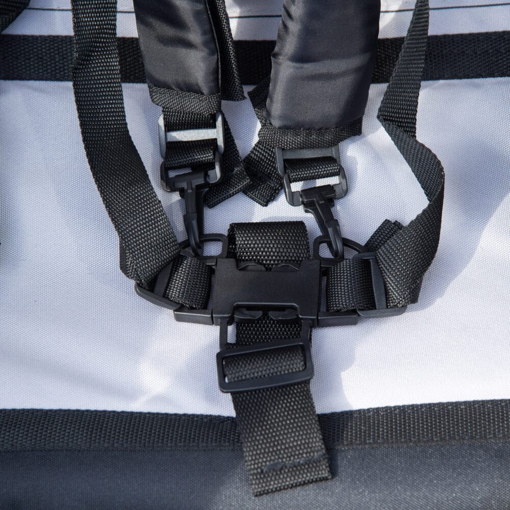 Grauer 2-in-1 klappbarer Kinderanhänger für zwei Kinder, belastbar bis 264kg. Ideal für Familienausflüge und einfach zu transportieren.