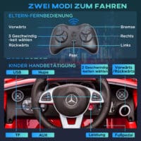 Rotes Elektrofahrzeug für Kinder, belastbar bis 30kg, mit 3-Gang-Schaltung und Fernbedienung für die Eltern.