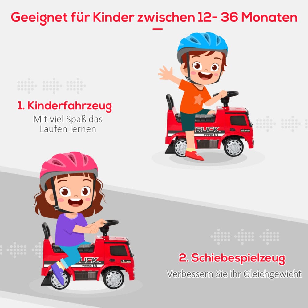 Rot-schwarzes Kinderfahrzeug im Design eines Mercedes-LKW mit funktionierendem Licht. Ein beeindruckendes Spielzeug für kleine Fahrer.