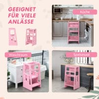 Rosa Kinderleiter Lernturm höhenverstellbar bis 65 kg, Montessori inspiriert für kleine Entdecker und ihre Sicherheit.