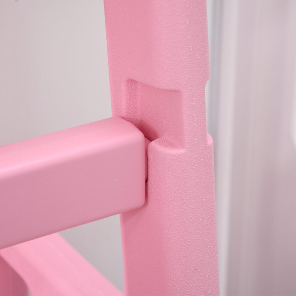 Rosa Kinderleiter Lernturm höhenverstellbar bis 65 kg, Montessori inspiriert für kleine Entdecker und ihre Sicherheit.