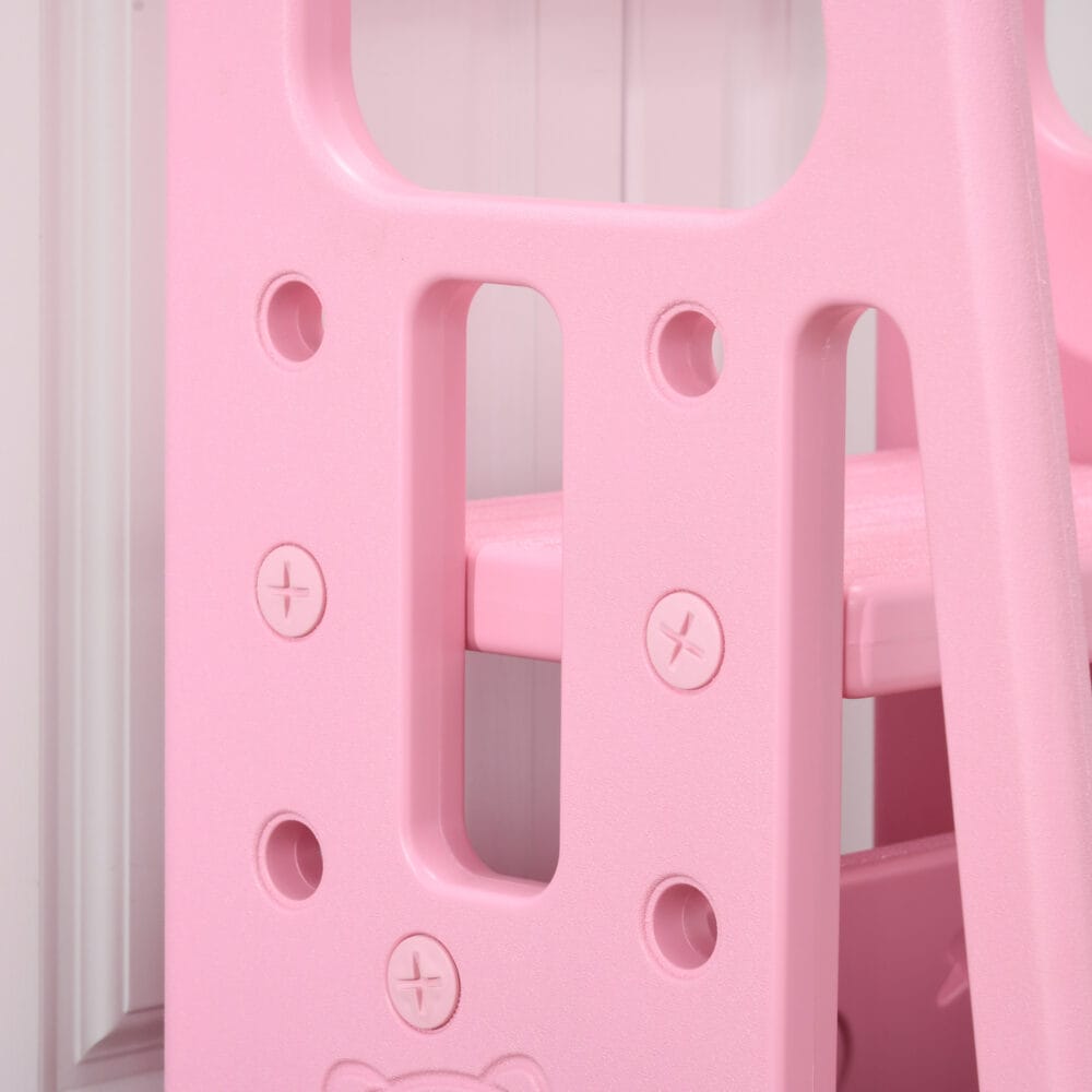 Rosa Kinderleiter Lernturm höhenverstellbar bis 65 kg, Montessori inspiriert für kleine Entdecker und ihre Sicherheit.