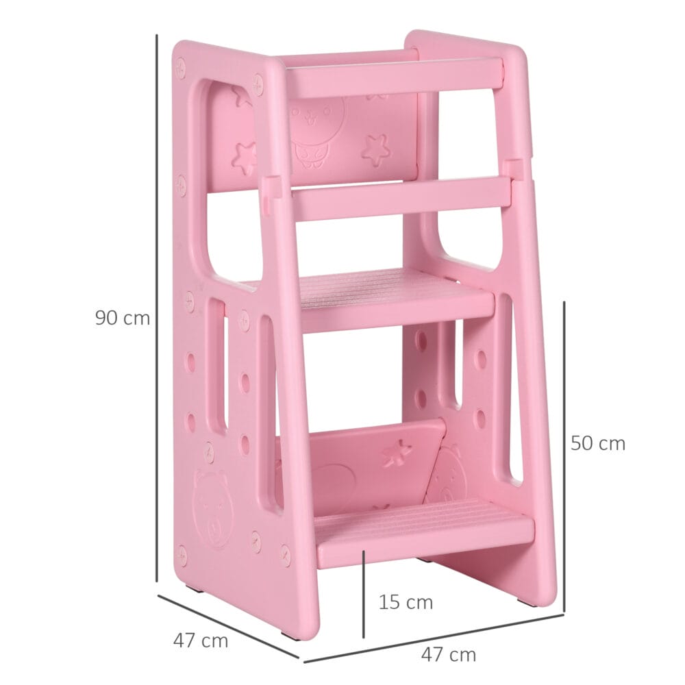 Rosa Kinderleiter Lernturm höhenverstellbar bis 65 kg, Montessori inspiriert für kleine Entdecker und ihre Sicherheit.