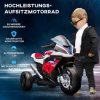 Rotes Elektromotorrad für Kinder ab 18 Monaten mit verschiedenen Musikmodi, für zusätzlichen Fahrspass.