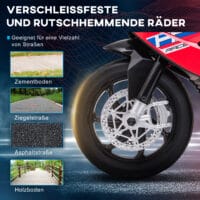 Rotes Elektromotorrad für Kinder ab 18 Monaten mit verschiedenen Musikmodi, für zusätzlichen Fahrspass.