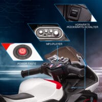 Rotes Elektromotorrad für Kinder ab 18 Monaten mit verschiedenen Musikmodi, für zusätzlichen Fahrspass.