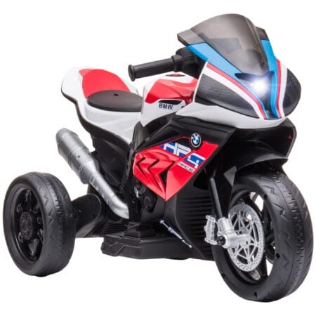 Rotes Elektromotorrad für Kinder ab 18 Monaten mit verschiedenen Musikmodi, für zusätzlichen Fahrspass.