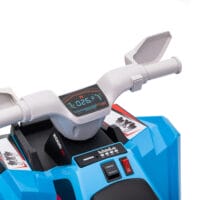Blaues 6V Elektro-Quad für Kinder von 1.5-3 Jahren, erreicht eine Geschwindigkeit von 2.5 km/h.