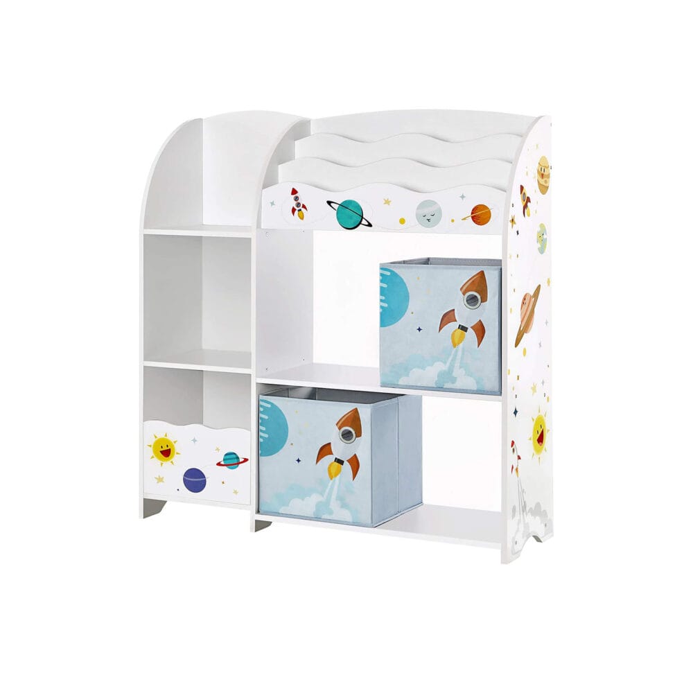 Kinderregal Spielzeugregal mit hoher Kapazität, 2 Boxen, Holz Weiss