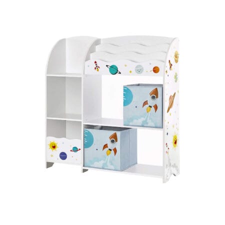Kinderregal Spielzeugregal mit hoher Kapazität, 2 Boxen, Holz Weiss