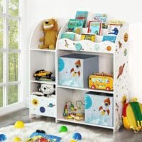 Kinderregal Spielzeugregal mit hoher Kapazität, 2 Boxen, Holz Weiss