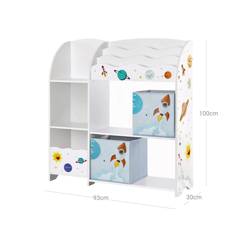 Kinderregal Spielzeugregal mit hoher Kapazität, 2 Boxen, Holz Weiss