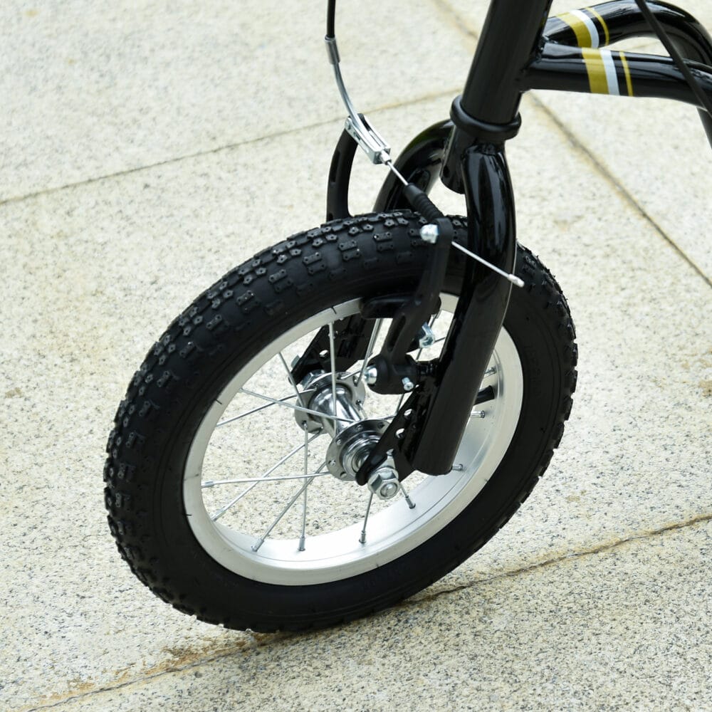 Schwarzer 12 Zoll Kinderroller, höhenverstellbar für wachsende Kinder, perfekt für den Übergang zum Fahrrad.