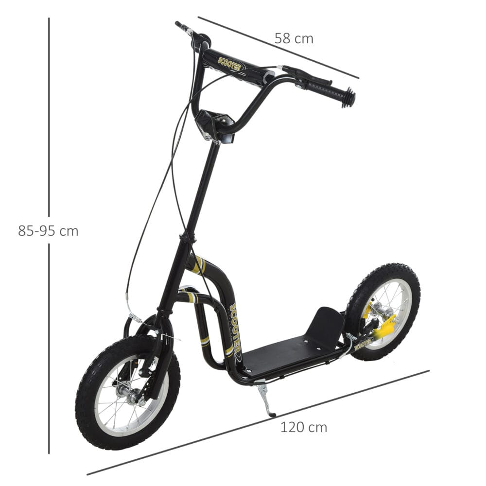 Schwarzer 12 Zoll Kinderroller, höhenverstellbar für wachsende Kinder, perfekt für den Übergang zum Fahrrad.