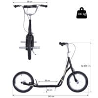 Schwarzer Kinderroller mit 16 Zoll Luftreifen, ideal für ältere Kinder und längere Fahrten.