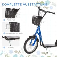 Blauer Kinderroller mit Bremse, höhenverstellbar für Sicherheit und Komfort.