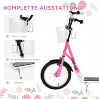 Rosa Kinderroller mit Bremse, höhenverstellbar für kleine Fahrerinnen.