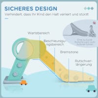 Grün-weisse klappbare Kinderrutsche, die als Spielturm dient und sicher sowohl drinnen als auch draussen verwendet werden kann. Sie bietet Rutschvergnügen und fördert die Bewegung.