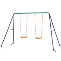 Graue, stabile 2er-Kinderschaukel aus Stahl für den Garten, ideal für Geschwister oder Freunde. Sie bietet sicheren Schaukelspass im Freien.