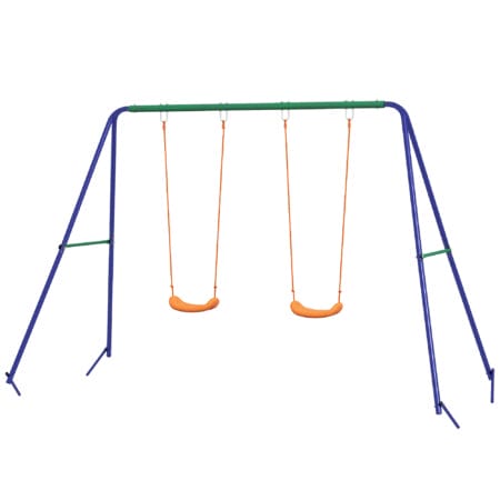 Graue, stabile 2er-Kinderschaukel aus Stahl für den Garten, ideal für Geschwister oder Freunde. Sie bietet sicheren Schaukelspass im Freien.